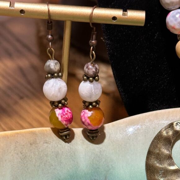 Genuine Multi Gemstone Handcrafted Necklace + Handcrafted Earrings - Picture 2 of 5